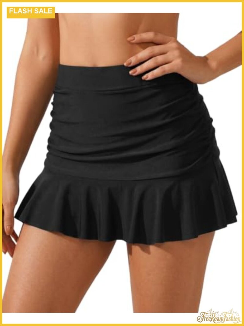 High Waisted Ruched Swim Skirt Boyshort Tummy Control Ruffle Bikini Bottom